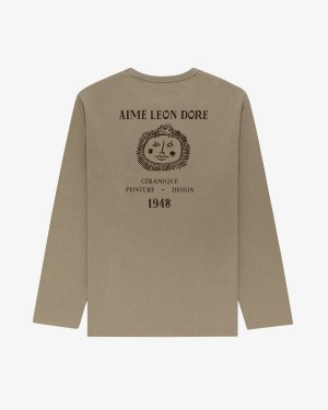 Beige Aime Leon Dore Long-Sleeve Artiste Men's Shirts | UQGVD8420