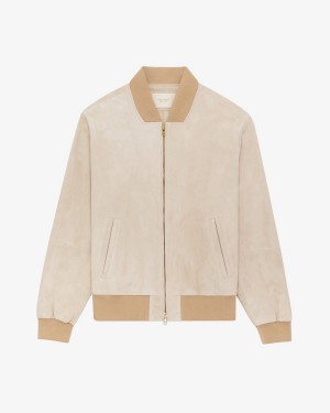 Beige White Aime Leon Dore Suede Bomber Men's Jackets | AQMIU5034