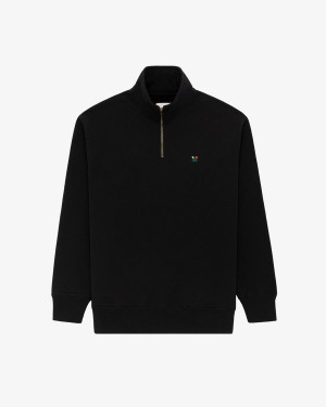 Black Aime Leon Dore Crest Quarter Zip Men's Pullover | JIKHQ9018