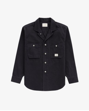 Black Aime Leon Dore Twill Work Men's Shirts | LJHNA9365