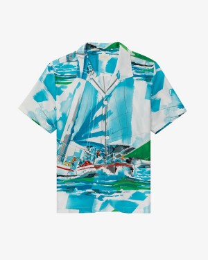 Blue Aime Leon Dore Silk Cabana Men's Shirts | QMDYF8067