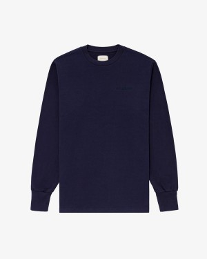 Blue Aime Leon Dore Tonal Logo Long-Sleeve Men's Shirts | KXDGR1028