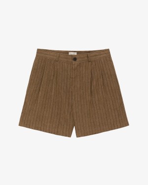 Brown Aime Leon Dore Double Pleated Linen Women's Short | KIBXO1863