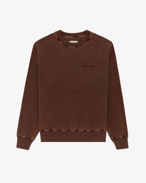 Brown Aime Leon Dore Garment Dyed Uniform Crewneck Men's Sweatersshirts | XJOUD6754