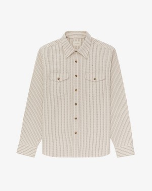 Cream Navy Aime Leon Dore Striped Workman Men's Shirts | BVHIS1284