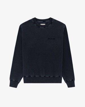 Indigo Aime Leon Dore Garment Dyed Uniform Crewneck Men's Sweatersshirts | NBQUV9238