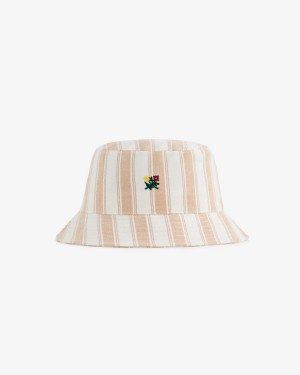 Khaki Aime Leon Dore Striped Crest Bucket Women's Hats | LEFYN2507