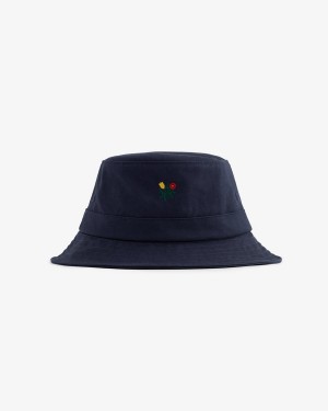 Navy Aime Leon Dore Brushed Crest Bucket Unisex Hats | OLQWU0528