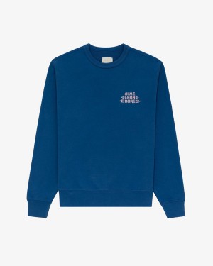 Navy Aime Leon Dore Fleur Logo Crewneck Men's Sweatshirts | KOFJI9803