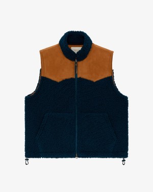 Navy Aime Leon Dore Western Fleece Women's Vest | VRQUO8039