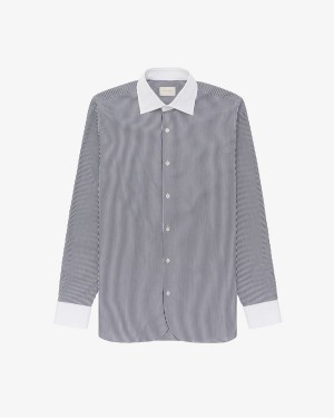 Navy White Aime Leon Dore Dress Men's Shirts | VWGPL6542