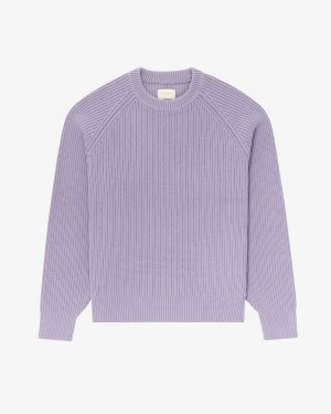 Purple Aime Leon Dore Shaker Stitch Crewneck Men's Sweaters | CYADK7061