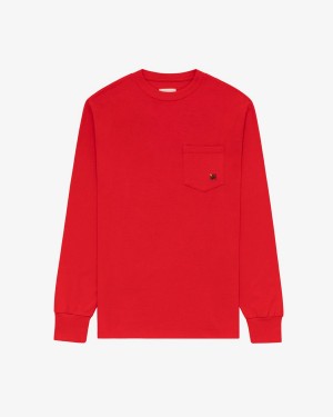 Red Aime Leon Dore Long-Sleeve Crest Pocket Men's Shirts | PMOJU0178