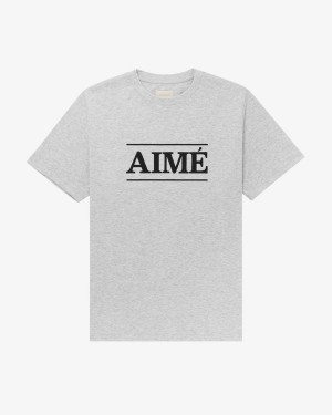 Silver Aime Leon Dore Logo Men's Shirts | FOTKV3857