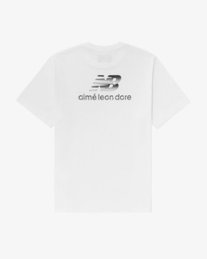 White Aime Leon Dore Ald / New Balance Logo Men's Shirts | OVXKY2038