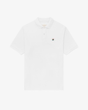 White Aime Leon Dore Crest Piqué Polo Men's Polo Shirts | KZGNO6218