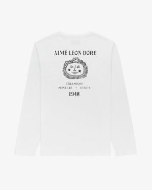 White Aime Leon Dore Long-Sleeve Artiste Men's Shirts | AYRUO0418