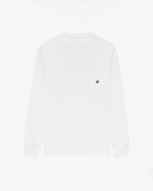 White Aime Leon Dore Long-Sleeve Crest Pocket Men's Shirts | VXWOP7184