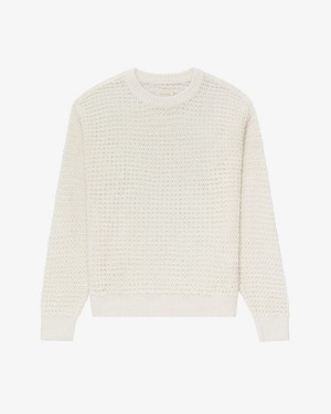 White Aime Leon Dore Loose Knit Waffle Crewneck Women's Sweaters | NUEYV4071