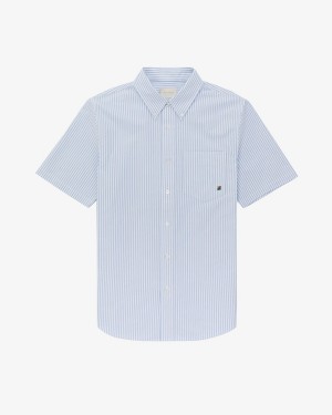 White Blue Aime Leon Dore Crest-Sleeve Oxford Men's Shirts | XWOKE9723