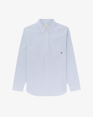 White Blue Aime Leon Dore Striped Crest Oxford Men's Shirts | EPTID2971