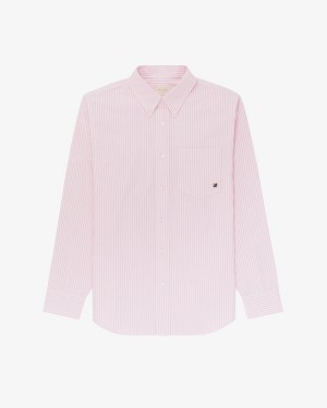 White Pink Aime Leon Dore Striped Crest Oxford Men's Shirts | TIVYP5798