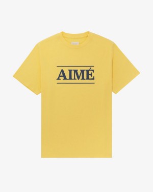 Yellow Aime Leon Dore Logo Men's Shirts | CZQJH8156