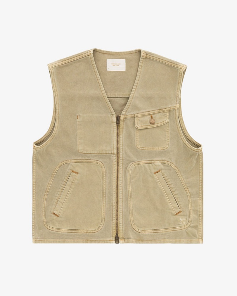 Beige Aime Leon Dore Garment Dyed Denim Men\'s Vest | PGHKA2408