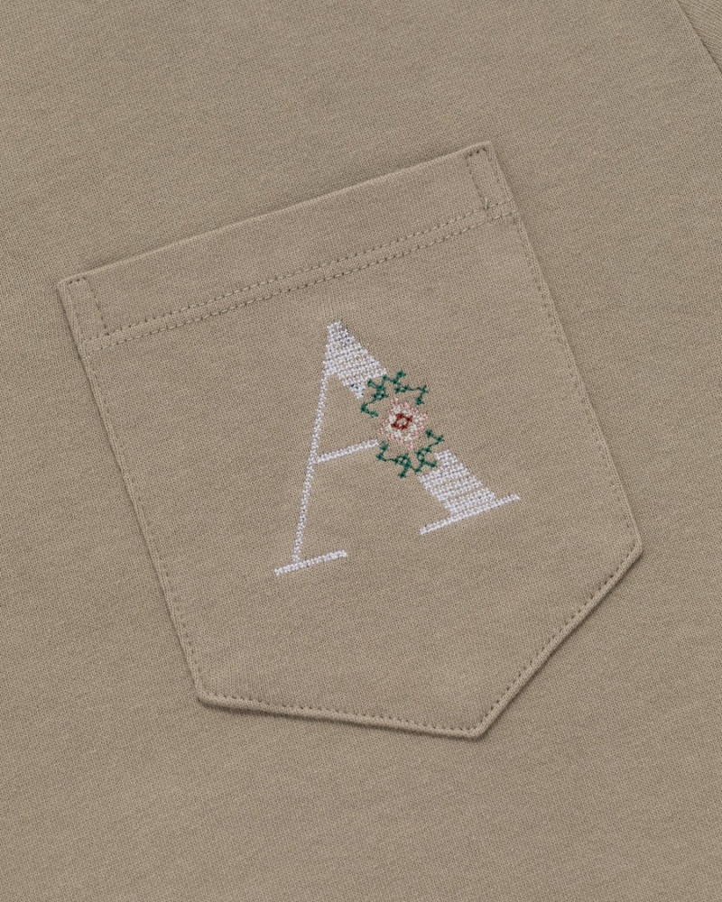 Beige Aime Leon Dore Needlepoint 'A' Pocket Men's Shirts | XSUQK8947