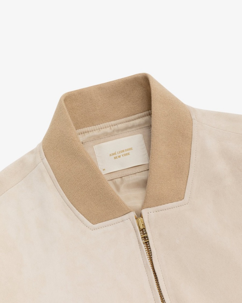 Beige White Aime Leon Dore Suede Bomber Men's Jackets | AQMIU5034