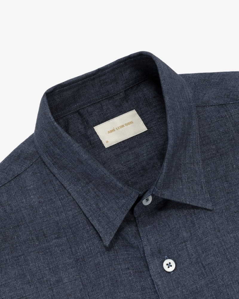 Black Aime Leon Dore Long-Sleeve Linen Unisex Shirts | OZRXS5046