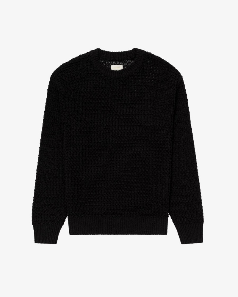 Black Aime Leon Dore Loose Knit Waffle Crewneck Women\'s Sweaters | UNBHY4312