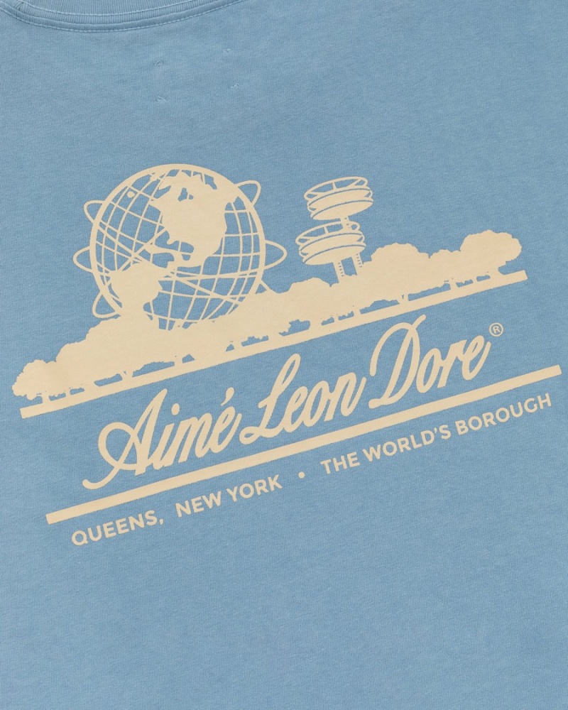 Blue Aime Leon Dore Unisphere-Sleeve Men's Shirts | UJWNM1487