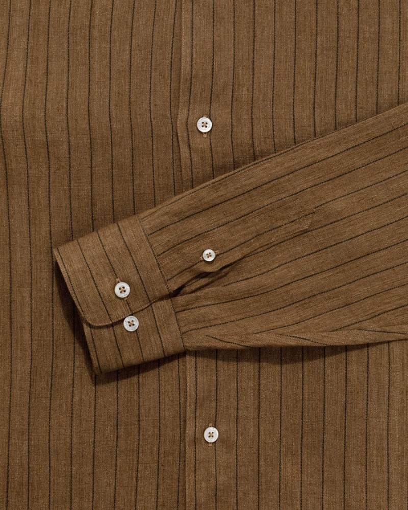 Brown Aime Leon Dore Long-Sleeve Linen Unisex Shirts | IWJYF7935