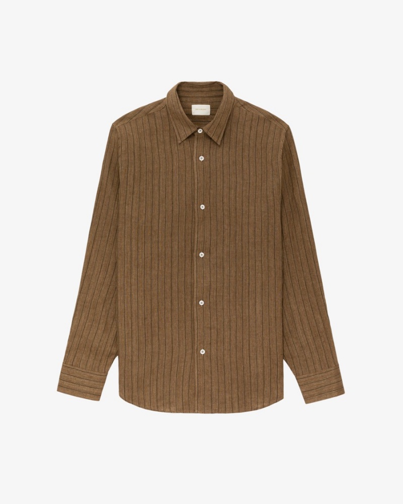 Brown Aime Leon Dore Long-Sleeve Linen Unisex Shirts | IWJYF7935