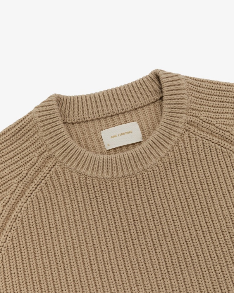 Brown Aime Leon Dore Shaker Stitch Crewneck Men's Sweaters | PGOCF7064