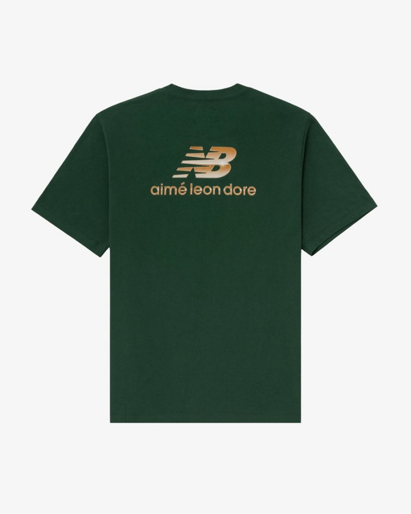 Dark Green Aime Leon Dore Ald / New Balance Logo Men\'s Shirts | PXVFU9218