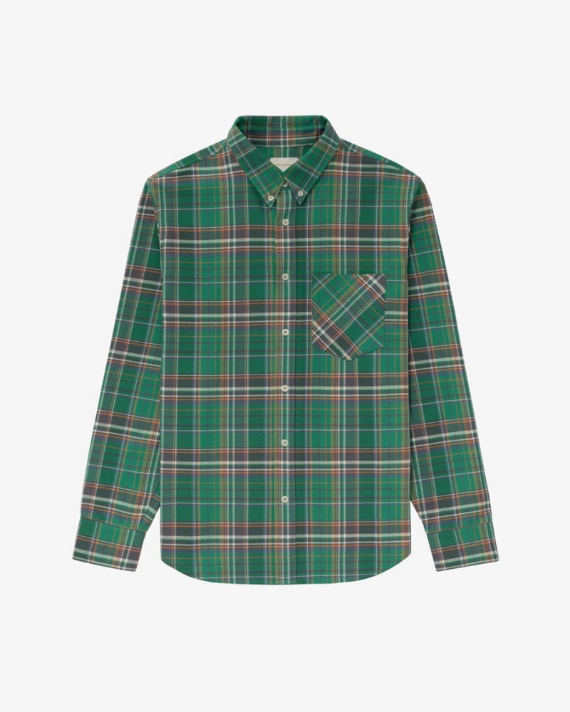 Green Aime Leon Dore Plaid Cotton Men\'s Shirts | OWSKV3829