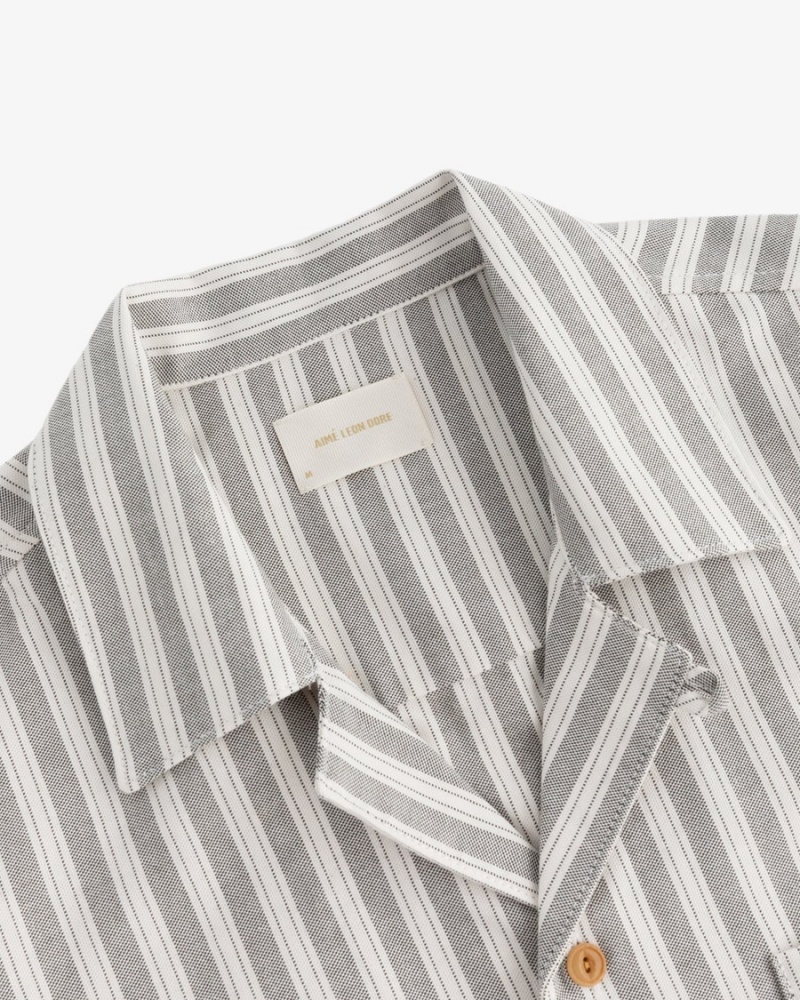 Green Aime Leon Dore Striped Leisure Men's Shirts | EFMWI8914