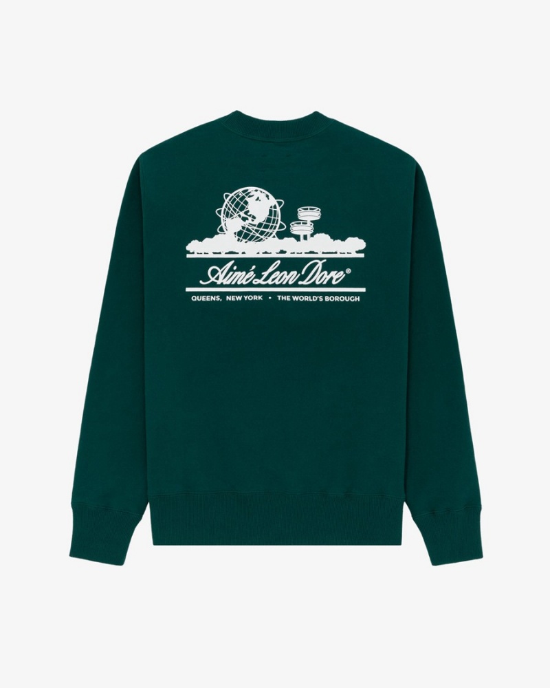 Green Aime Leon Dore Unisphere Crewneck Women's Sweatshirts | WUJOC4580