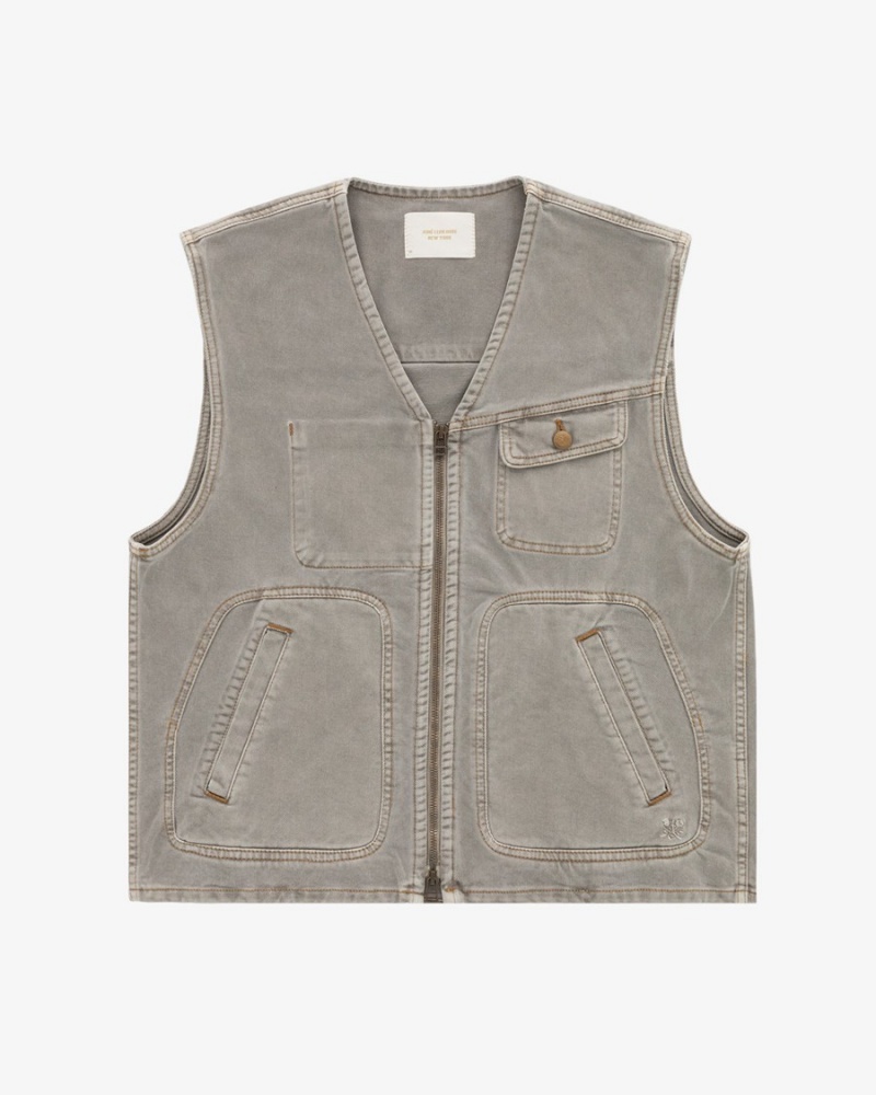 Grey Aime Leon Dore Garment Dyed Denim Men\'s Vest | PTJKG7890