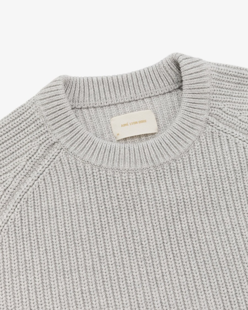 Grey Aime Leon Dore Shaker Stitch Crewneck Men's Sweaters | CJNPQ9326