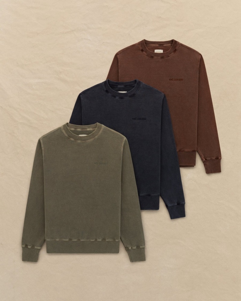 Indigo Aime Leon Dore Garment Dyed Uniform Crewneck Men's Sweatersshirts | NBQUV9238