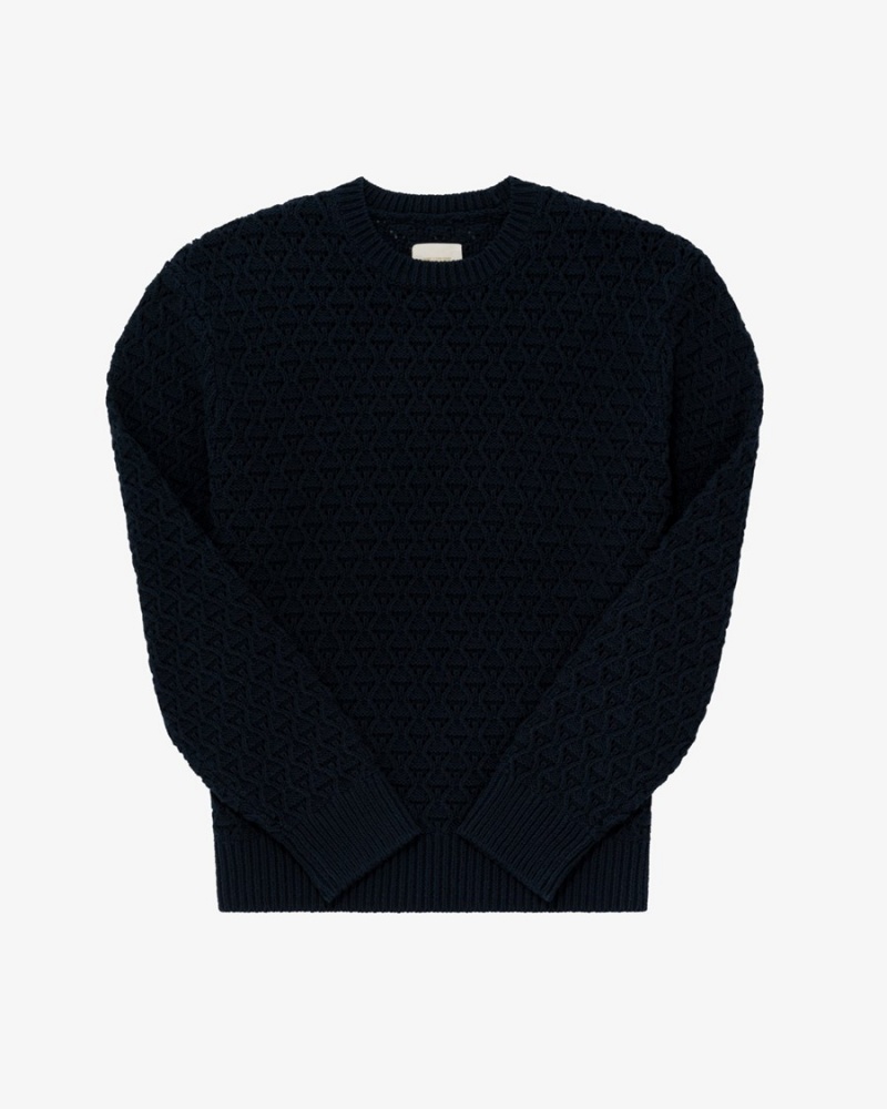 Navy Aime Leon Dore Eyelet Knit Crewneck Men\'s Sweaters | USMQN9864