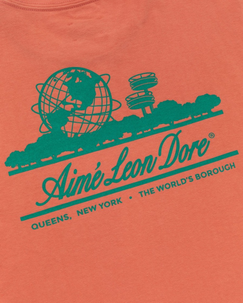 Orange Aime Leon Dore Unisphere-Sleeve Men's Shirts | NQYHL4628