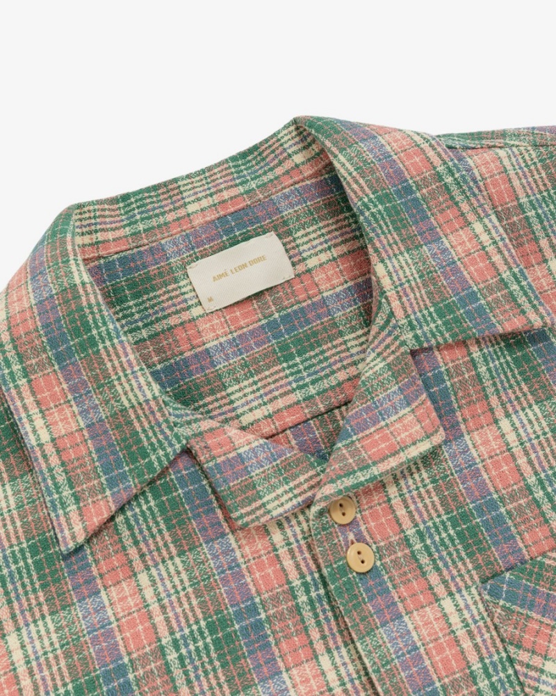 Pink Green Aime Leon Dore Patterned Leisure Men's Shirts | FHDQU8940