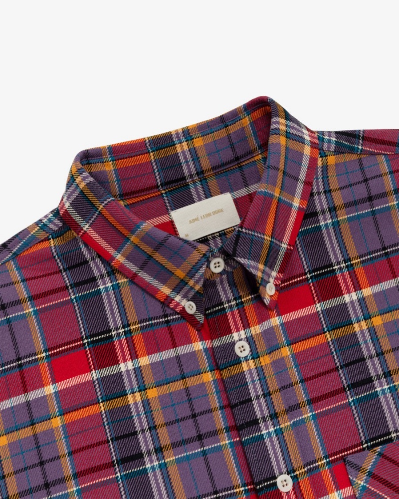 Purple Aime Leon Dore Plaid Cotton Men's Shirts | IFRJO8527