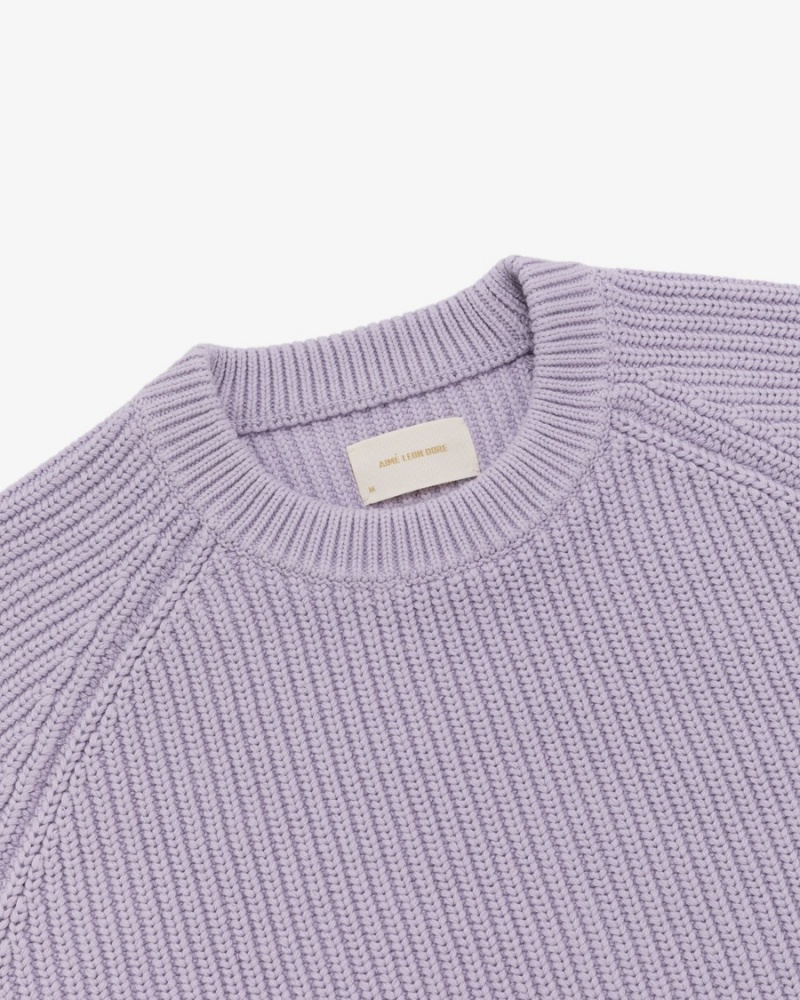 Purple Aime Leon Dore Shaker Stitch Crewneck Men's Sweaters | CYADK7061