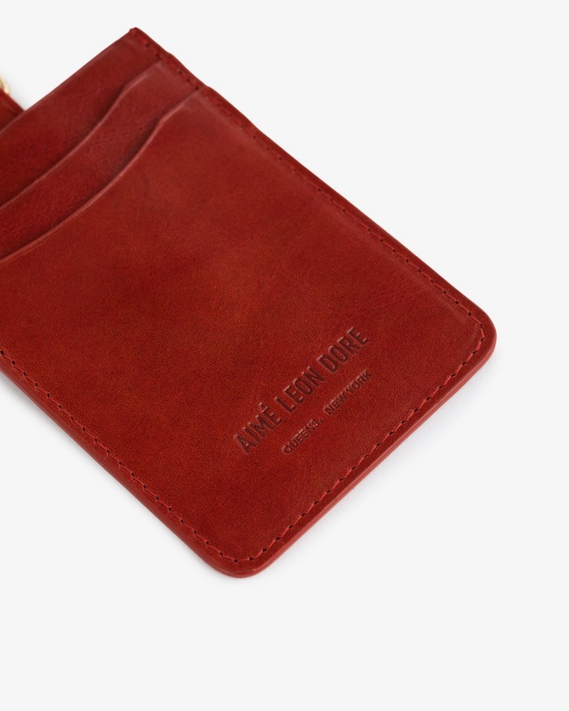 Red Aime Leon Dore Debossed Logo Leather Neck Women's Wallets | XODNB9674