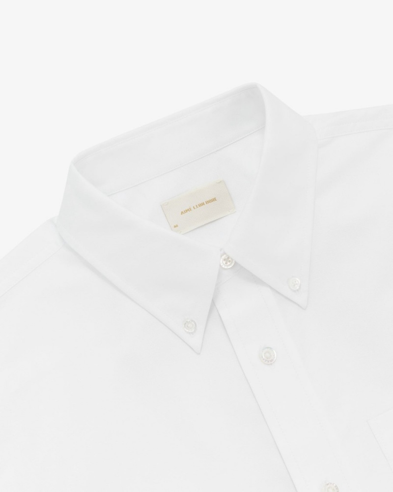 White Aime Leon Dore Crest-Sleeve Oxford Men's Shirts | WBCUH7603